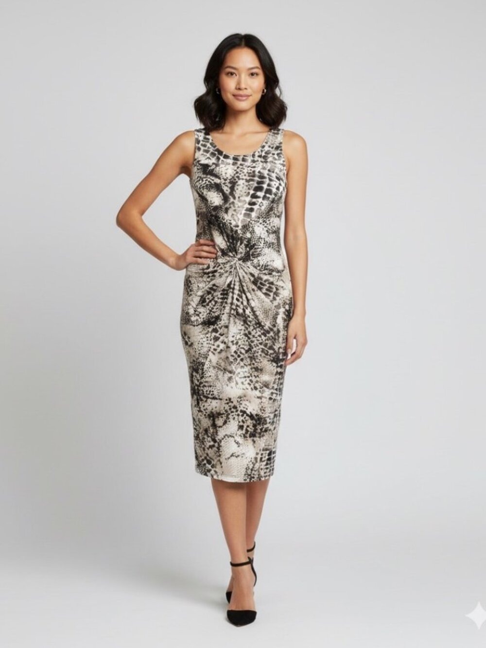 ILSE Jacobsen Snake Print Stretch Jersey Ruched Front Day Dress Size M